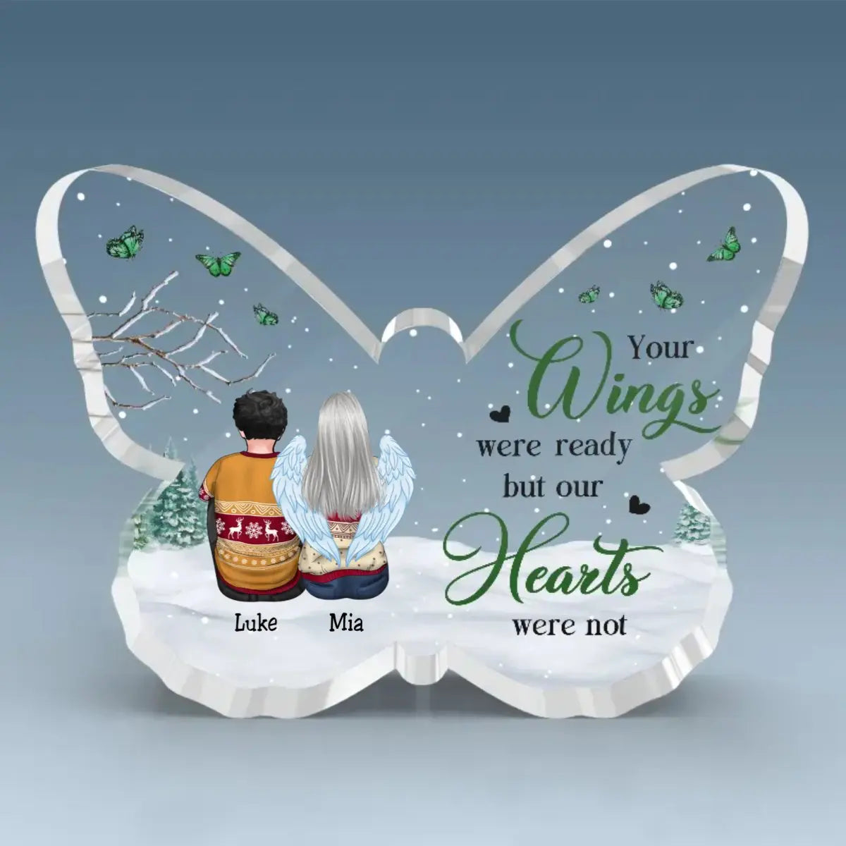 Family - Your Wings Were Ready But Our Hearts Were Not - Personalized Custom Butterfly Shaped Acrylic Plaque Solar Light The Next Custom Gift