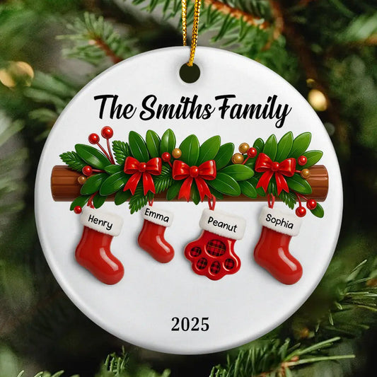 Family Christmas Stockings Ceramic Effect - Personalized Circle Acrylic Ornament