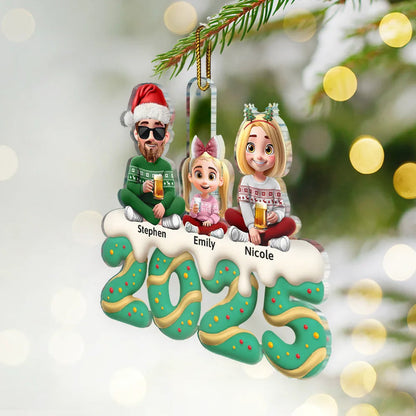 Family Kid Dog Cat Christmas Tree Cake - Personalized Custom Shaped Acrylic Ornament