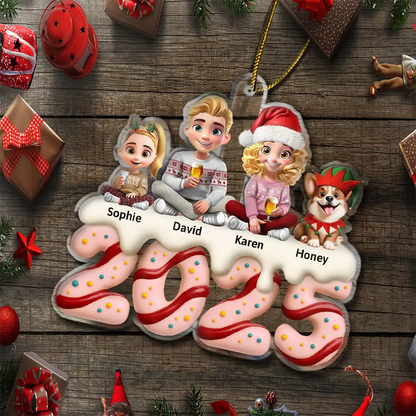 Family Kid Dog Cat Christmas Tree Cake - Personalized Custom Shaped Acrylic Ornament