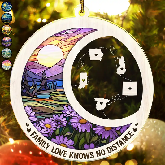 Family Love Knows No Distance - Personalized Custom Shaped Acrylic Ornament