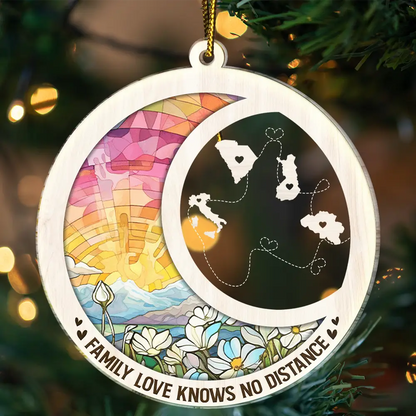 Family Love Knows No Distance - Personalized Custom Shaped Acrylic Ornament