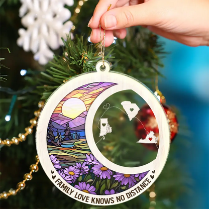 Family Love Knows No Distance - Personalized Custom Shaped Acrylic Ornament