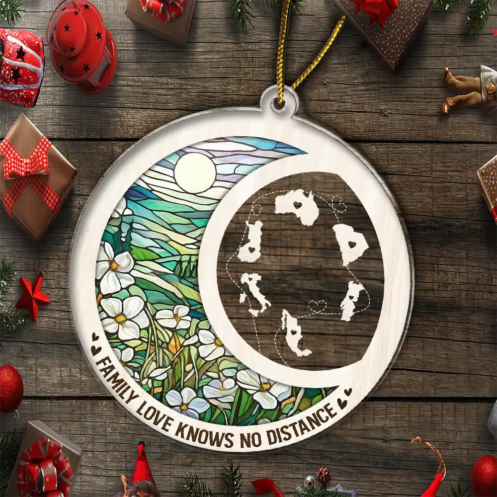 Family Love Knows No Distance - Personalized Custom Shaped Acrylic Ornament