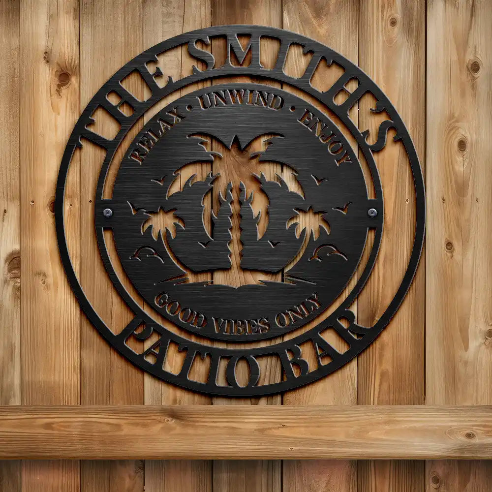 Family Name Poolside Oasis - Personalized Cutout Metal Sign