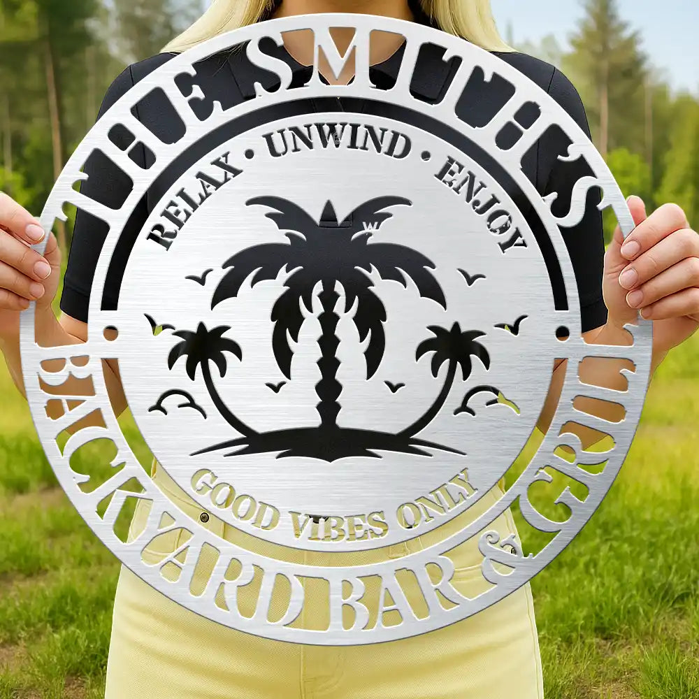 Family Name Poolside Oasis - Personalized Cutout Metal Sign