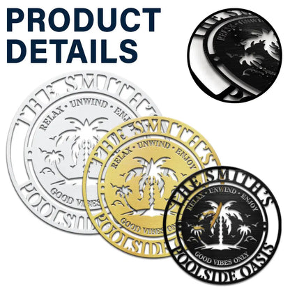 Family Name Poolside Oasis - Personalized Cutout Metal Sign