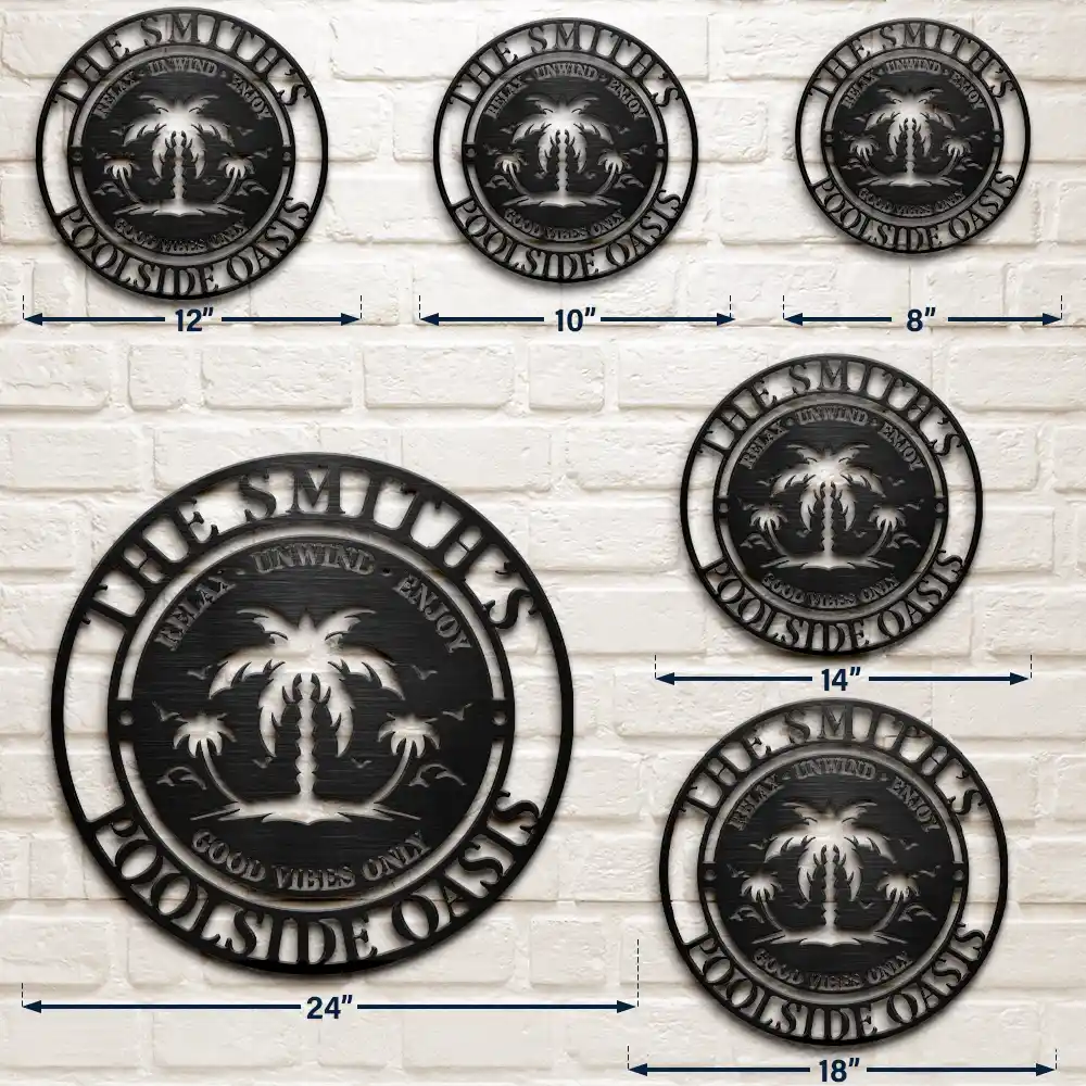 Family Name Poolside Oasis - Personalized Cutout Metal Sign