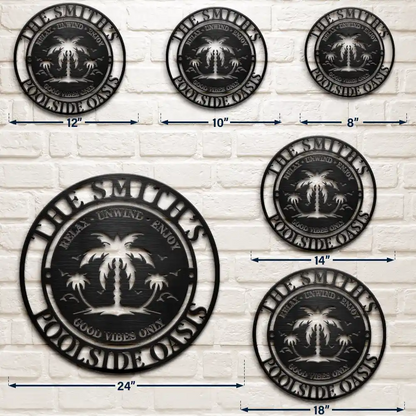 Family Name Poolside Oasis - Personalized Cutout Metal Sign