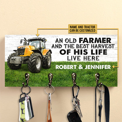 Farmer Tractor Married Couple Live Here Personalized Custom Wood Key Holder