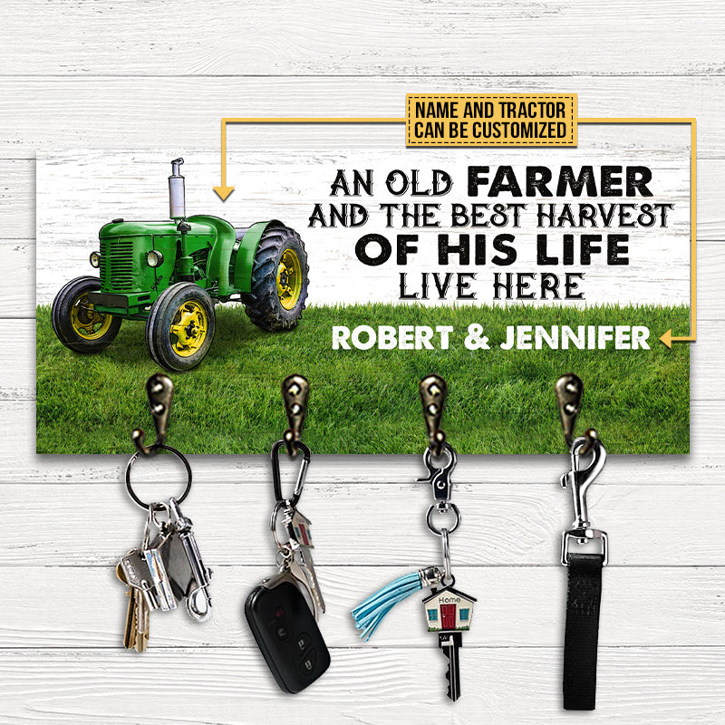 Farmer Tractor Married Couple Live Here Personalized Custom Wood Key Holder