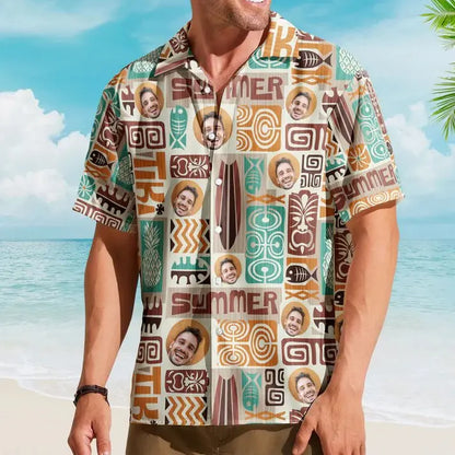 Father - Customize Face With Exotic Tiki Pattern - Personalized Photo Hawaiian Shirt (AB) Hawaiian Shirt The Next Custom Gift