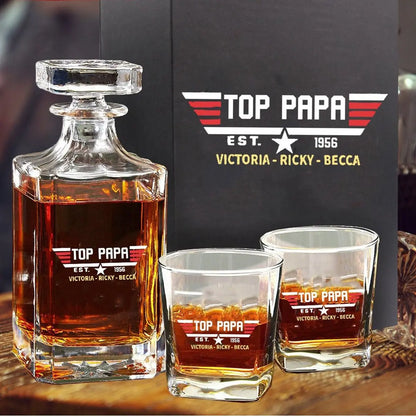 Father Day's - Top Papa Top Dad - Personalized Rectangle Decanter Set Rectangle Decanter Set The Next Custom Gift