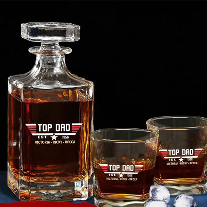 Father Day's - Top Papa Top Dad - Personalized Rectangle Decanter Set Rectangle Decanter Set The Next Custom Gift