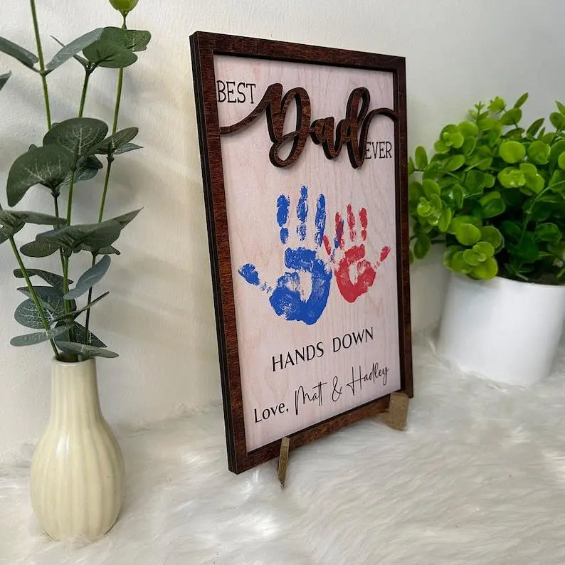 Father - Hands Down Best Dad Ever - Personalized Engraved Wooden Sign  The Next Custom Gift