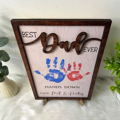 Father - Hands Down Best Dad Ever - Personalized Engraved Wooden Sign  The Next Custom Gift