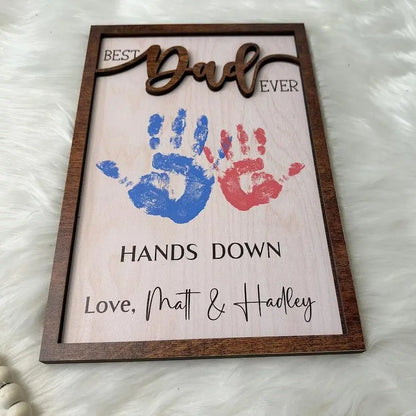 Father - Hands Down Best Dad Ever - Personalized Engraved Wooden Sign  The Next Custom Gift