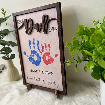 Father - Hands Down Best Dad Ever - Personalized Engraved Wooden Sign  The Next Custom Gift