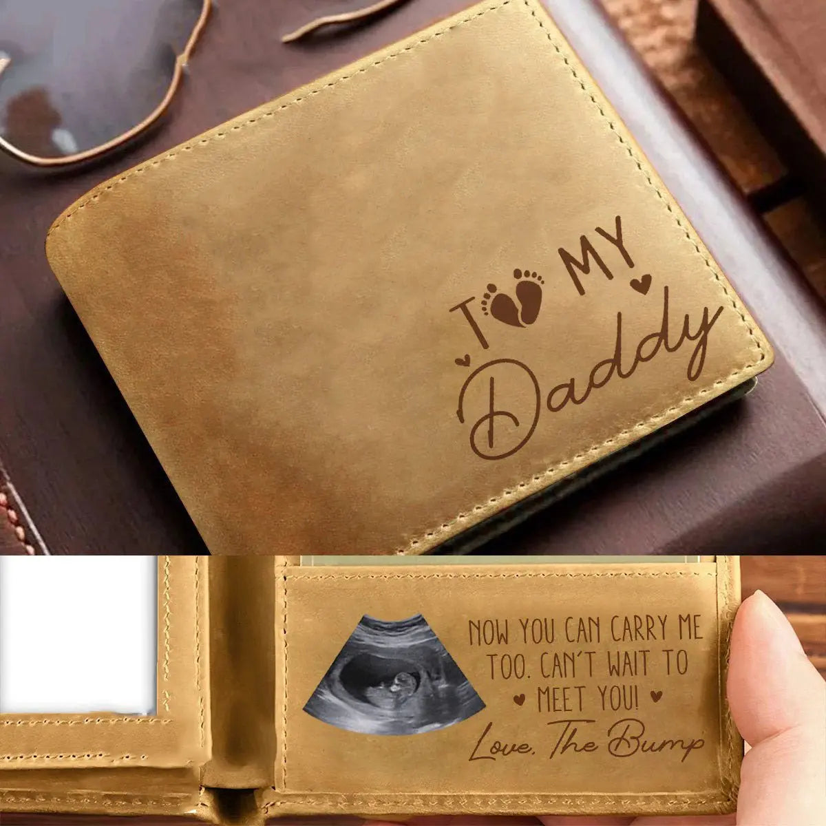 Father - Now You Can Carry Me Too From The Bump - Personalized Leather Wallet Wallet The Next Custom Gift