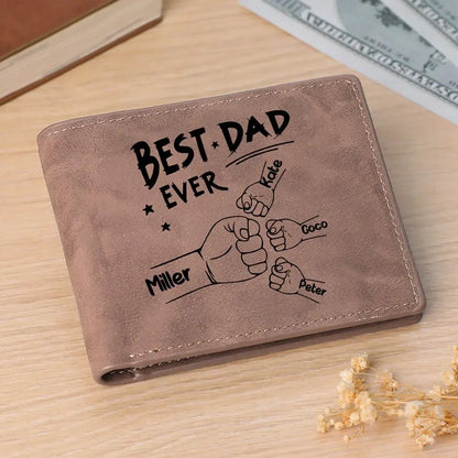 Father's Day - Best Dad Ever Fist Bump Handshake - Personalized Wallet (HJ) Leather Wallet Card Holder The Next Custom Gift