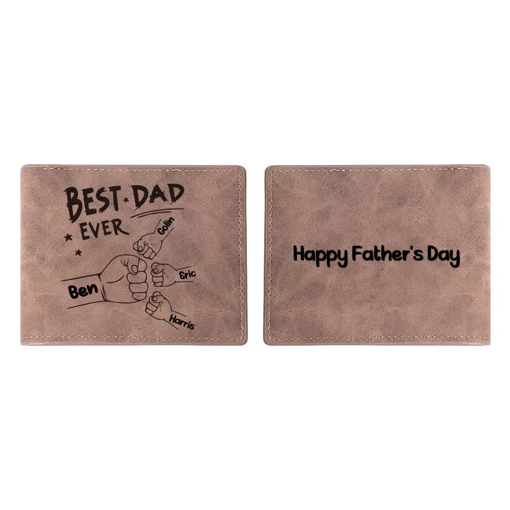 Father's Day - Best Dad Ever Fist Bump Handshake - Personalized Wallet (HJ) Leather Wallet Card Holder The Next Custom Gift