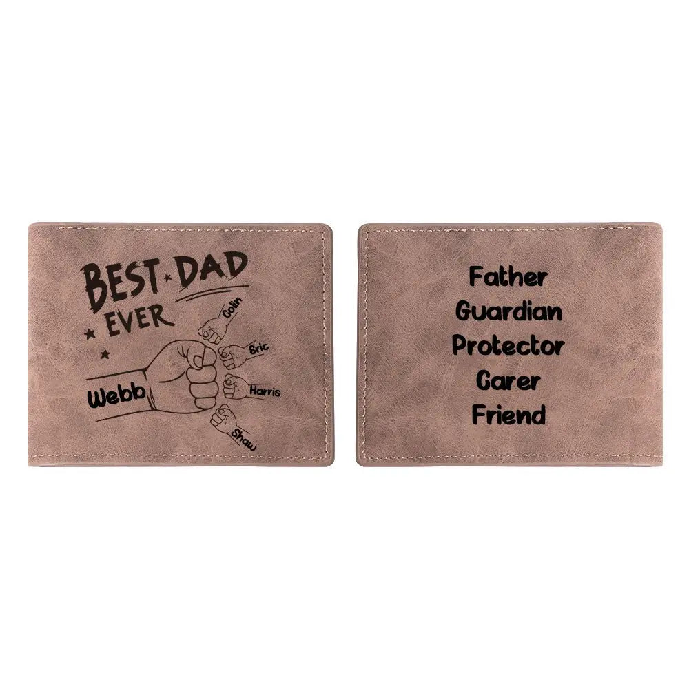 Father's Day - Best Dad Ever Fist Bump Handshake - Personalized Wallet (HJ) Leather Wallet Card Holder The Next Custom Gift