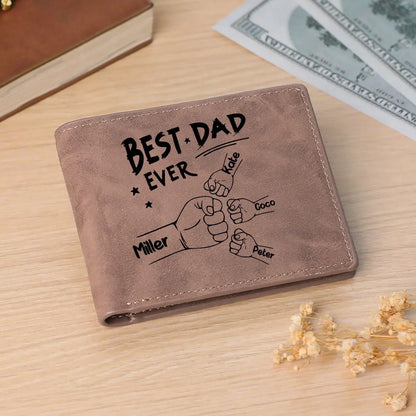 Father's Day - Best Dad Ever Fist Bump Handshake - Personalized Wallet (HJ) Leather Wallet Card Holder The Next Custom Gift