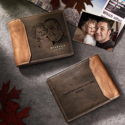 Father's Day - Custom Photo Engraved Wallet Shadow Leather Wallet Gift For Him - Personalized Leather Wallet The Next Custom Gift