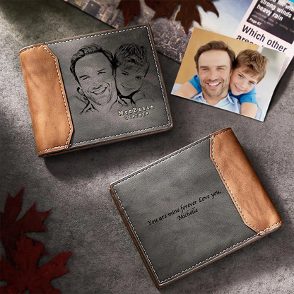 Father's Day - Custom Photo Engraved Wallet Shadow Leather Wallet Gift For Him - Personalized Leather Wallet The Next Custom Gift