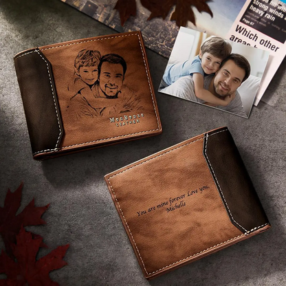 Father's Day - Custom Photo Engraved Wallet Shadow Leather Wallet Gift For Him - Personalized Leather Wallet The Next Custom Gift