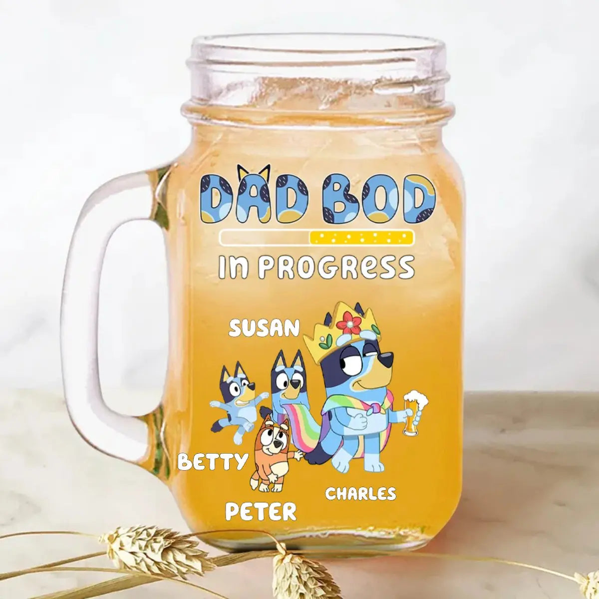 Father's Day - Dad Bod In Progress Bluey Family - Personalize Drinking Jar (HJ) Drinking Jar The Next Custom Gift