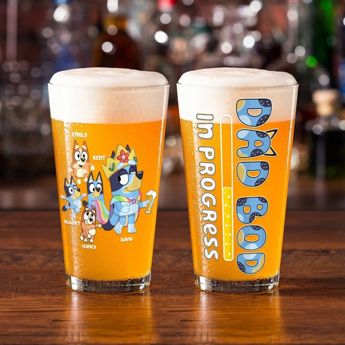 Father's Day - Dad Bod In Progress Bluey Family - Personalized Beer Glass Beer Glass The Next Custom Gift