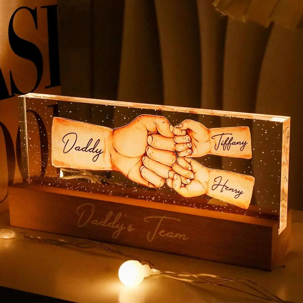 Father's Day - Daddy's Team Fist Bump - Personalized Acrylic Plaque With LED Night Light Acrylic Plaque The Next Custom Gift