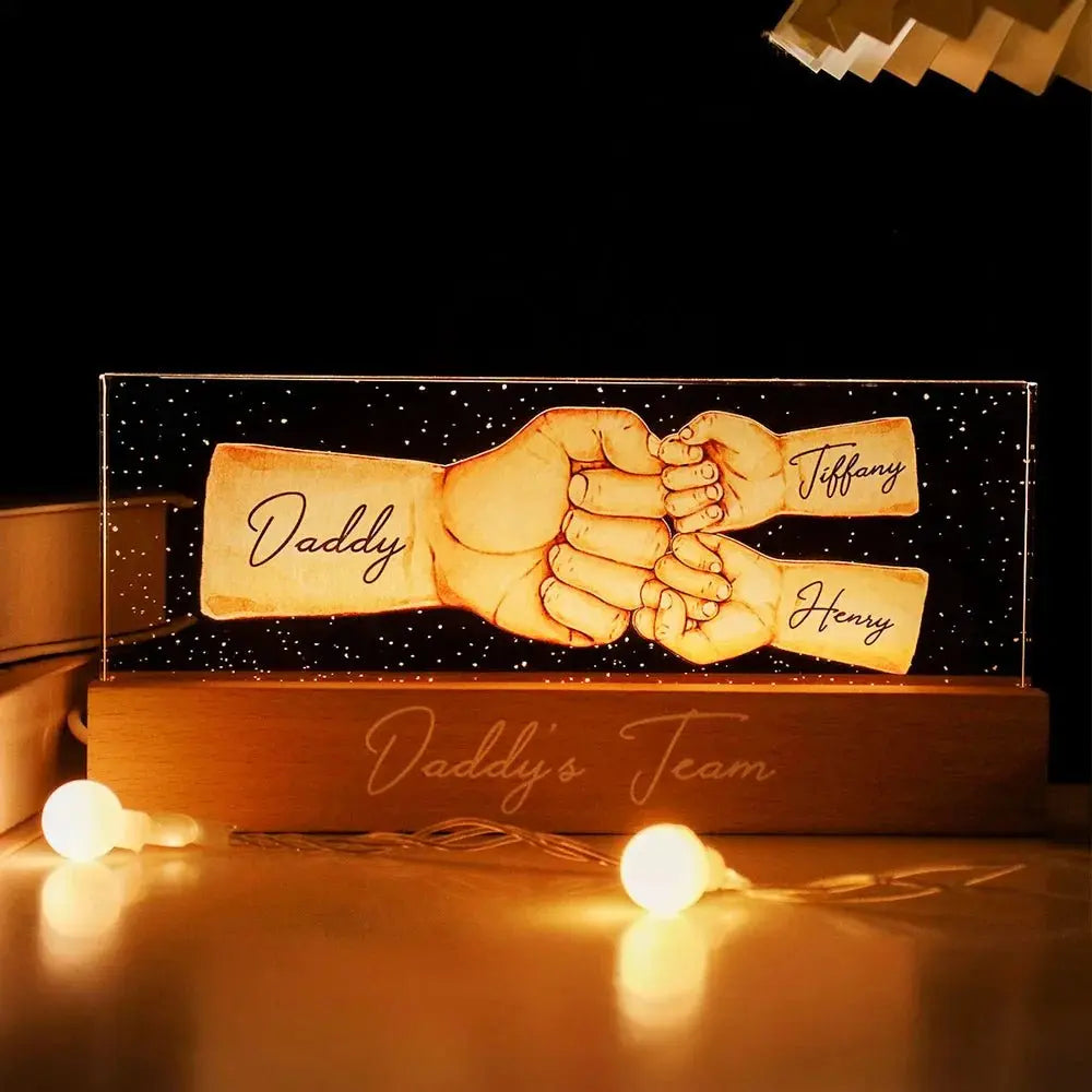 Father's Day - Daddy's Team Fist Bump - Personalized Acrylic Plaque With LED Night Light Acrylic Plaque The Next Custom Gift