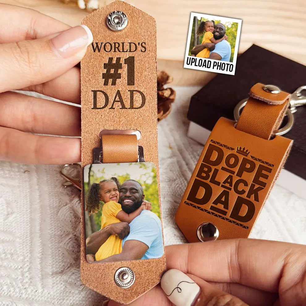 Father's Day  - Dope Black Dad Dope Dad  - Personalized Leather Photo Keychain (HB) The Next Custom Gift