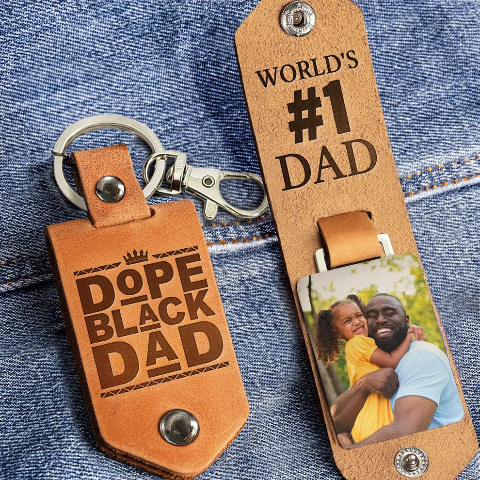 Father's Day  - Dope Black Dad Dope Dad  - Personalized Leather Photo Keychain (HB) The Next Custom Gift