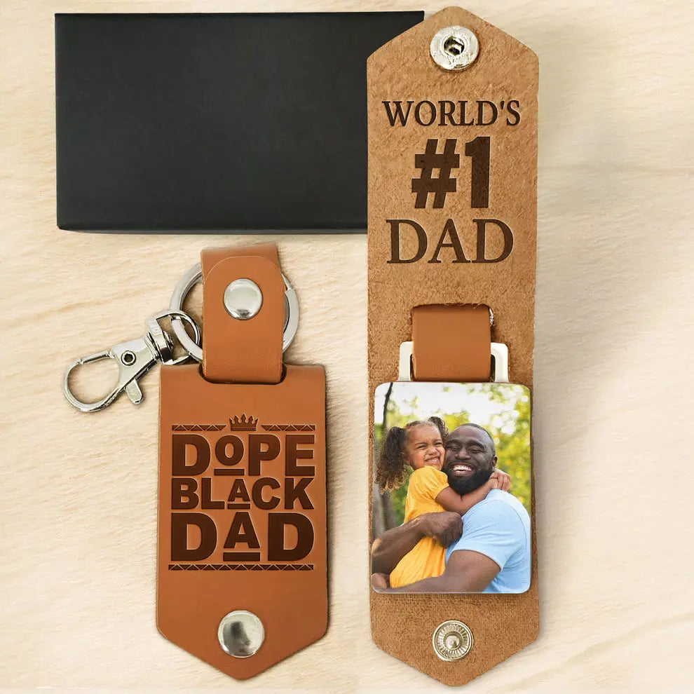 Father's Day  - Dope Black Dad Dope Dad  - Personalized Leather Photo Keychain (HB) The Next Custom Gift