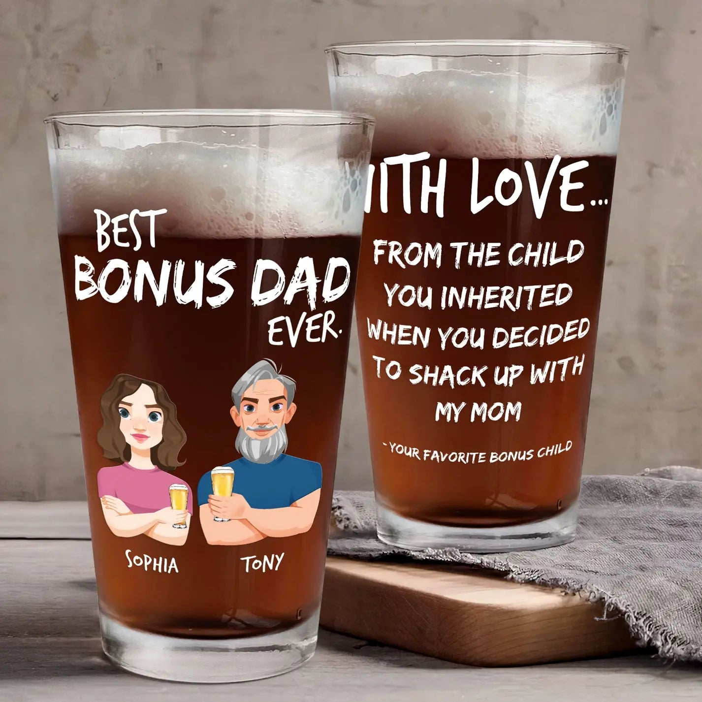 Father's Day Gift With Love Best Bonus Dad Ever - Personalized Beer Glass Beer Glass The Next Custom Gift