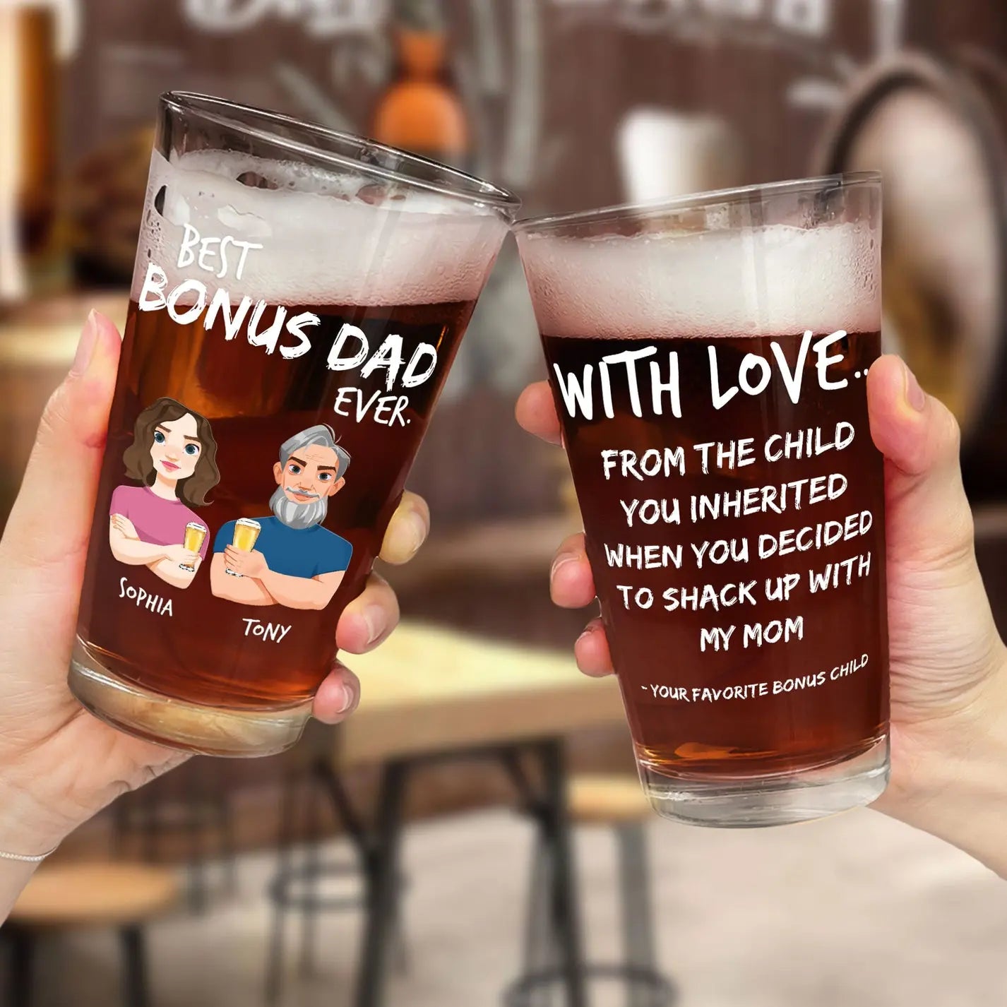 Father's Day Gift With Love Best Bonus Dad Ever - Personalized Beer Glass Beer Glass The Next Custom Gift