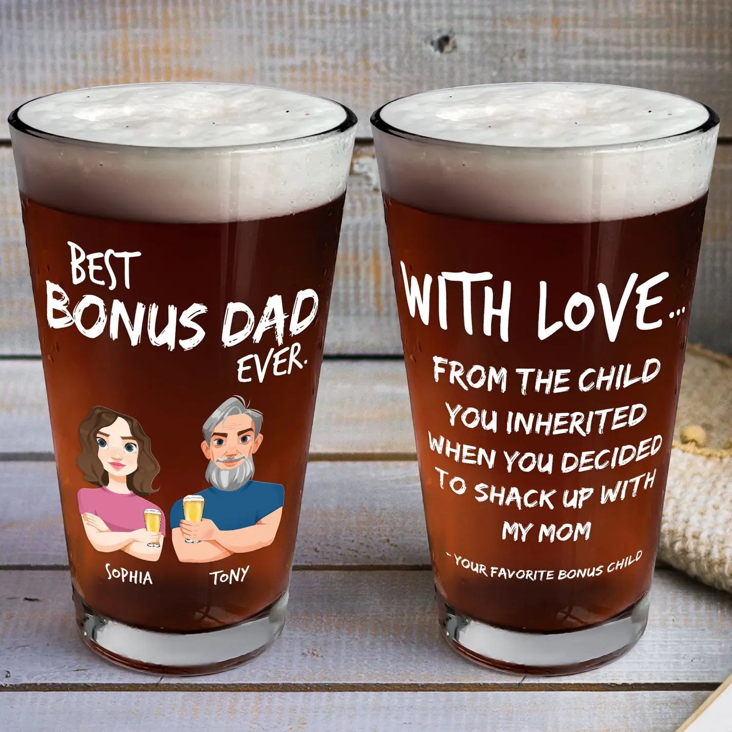 Father's Day Gift With Love Best Bonus Dad Ever - Personalized Beer Glass Beer Glass The Next Custom Gift