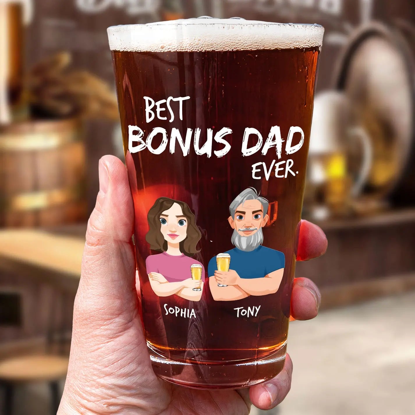 Father's Day Gift With Love Best Bonus Dad Ever - Personalized Beer Glass Beer Glass The Next Custom Gift