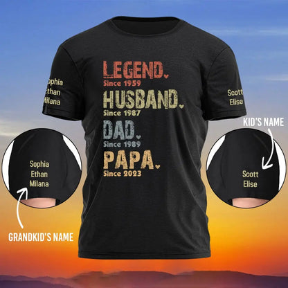 Father's Day- Legend, Husband, Dad And Papa Since - Personalized 3D T-shirt Shirts & Tops The Next Custom Gift