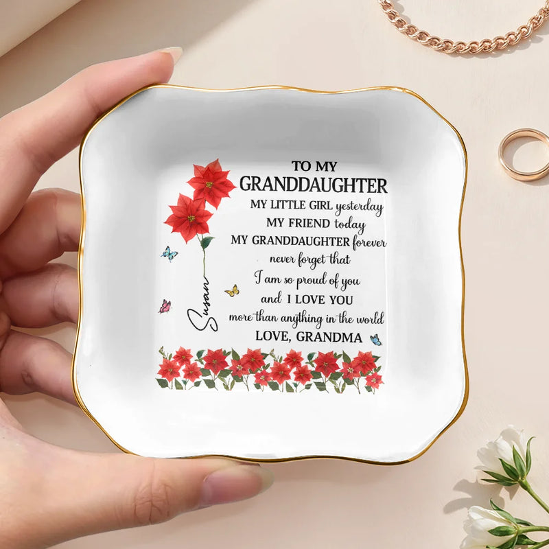 Faux Pressed Birth Flower My Daughter Forever - Personalized Ring Dish