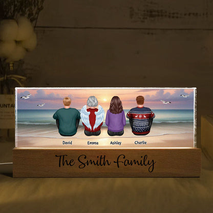 Eternal Sunset Beach Landscape Family Sitting Personalized Acrylic LED Night Light