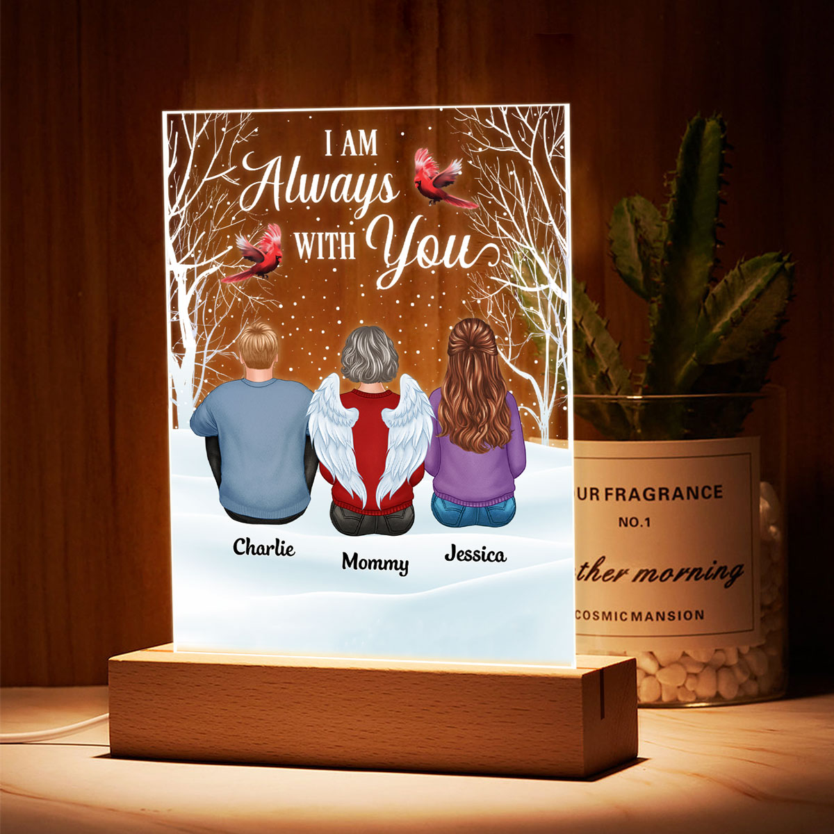 Always With You Family Memorial Snow Personalized Rectangle Acrylic Plaque LED Lamp Night Light