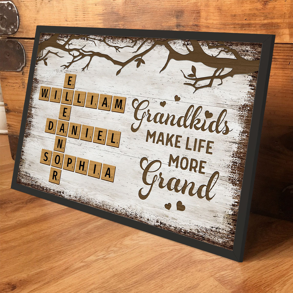 Grandkids Make Life More Grand Crossword Puzzle Art Personalized Poster, Gift for Grandma