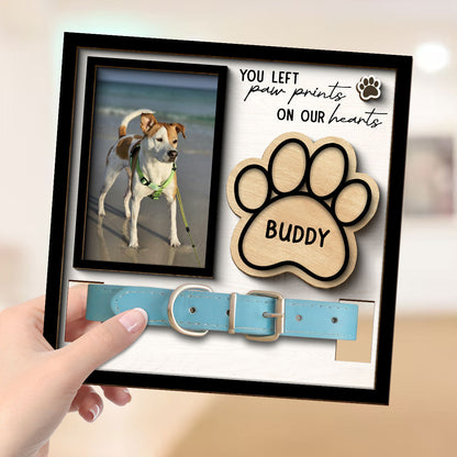You Left Paw Prints On Our Hearts Photo Inserted Memorial Remembrance Gift Pet Collar Keepsake Personalized Wooden Pet Collar Holder