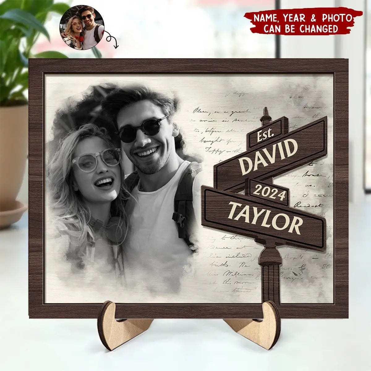 First Anniversary Couples - Personalized Photo 2-Layered Wooden Plaque With Stand Wooden Plaque The Next Custom Gift