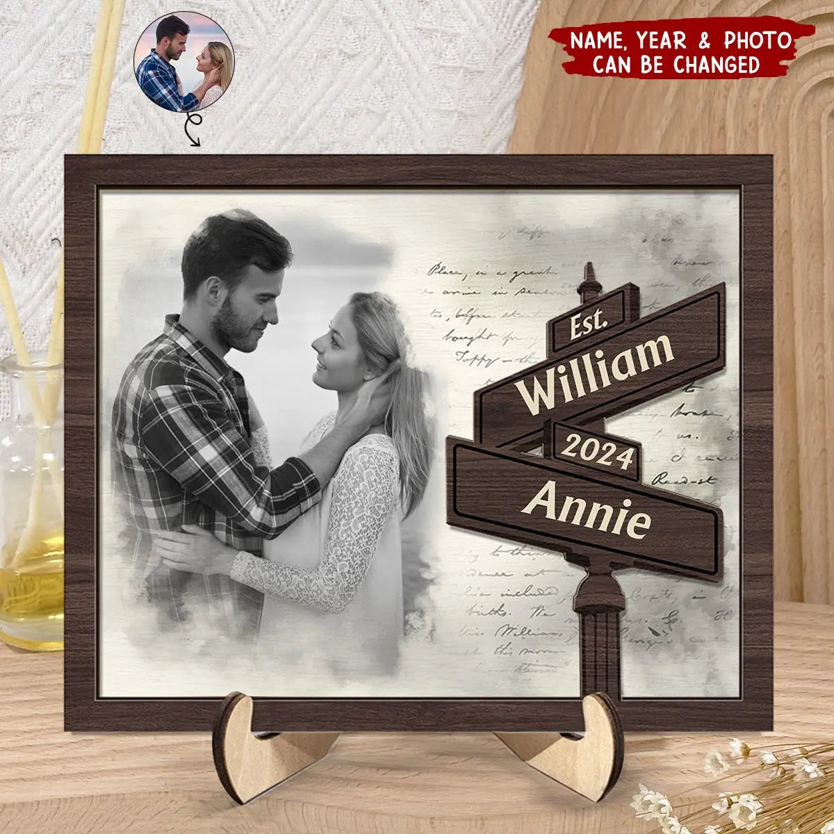 First Anniversary Couples - Personalized Photo 2-Layered Wooden Plaque With Stand Wooden Plaque The Next Custom Gift