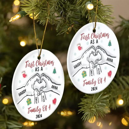 First Christmas As A Family As Three - 3D Inflated Effect Printed Ornament, Personalized Circle Ceramic Ornament ornament The Next Custom Gift